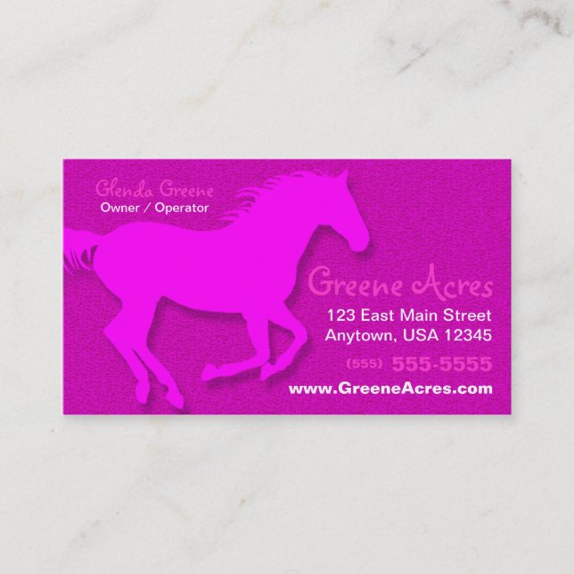 Hästvisitkort - rosa visitkort (Framsida)
