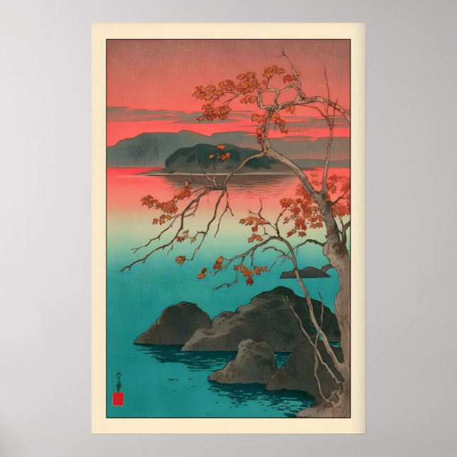 Hasui Kawase Lönnlöv Tryck Tyst Skymning, Rosa (Framsidan)
