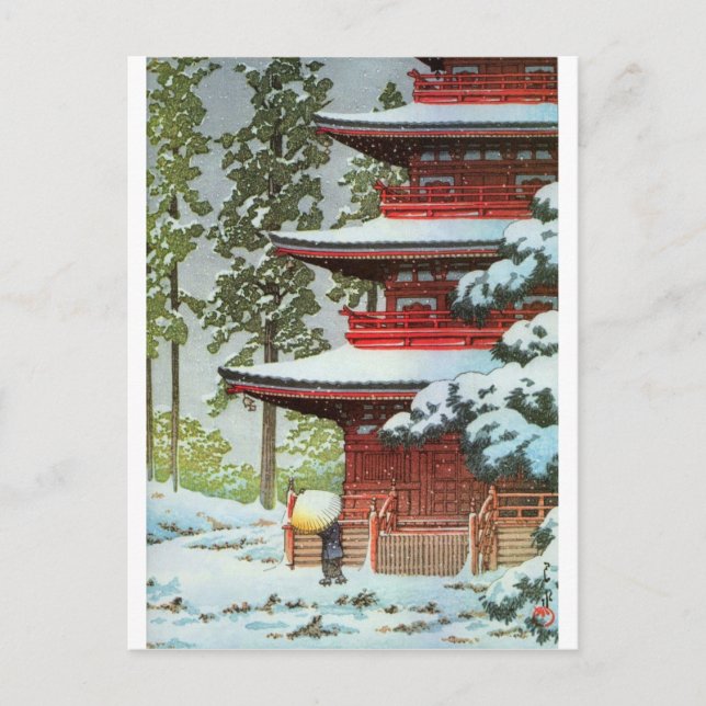 Hasui Kawase Winter Scene Vykort (Framsida)