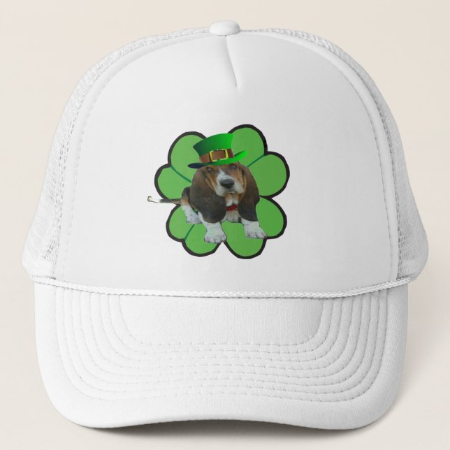 Hat Basset Hound Lycklig St patrick's day Klöver Keps (Framsida)