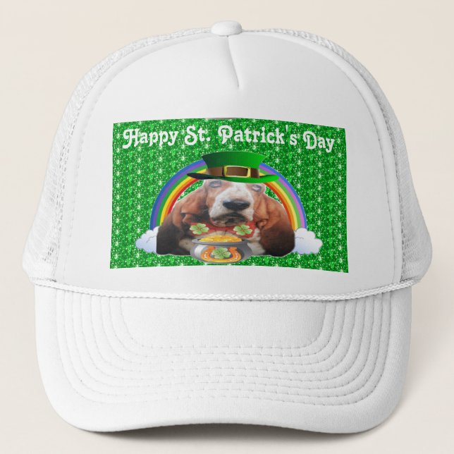 Hat Basset Hound Lycklig St. Patrick's Day Truckerkeps (Framsida)