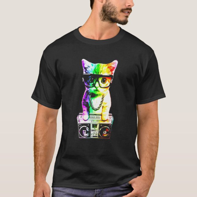 Hat Boombox Cat T Shirt (Framsida)