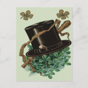 Hat Clay Pipe Shamrock Fyrklöver Shillelagh Vykort