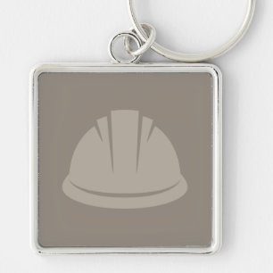 Hat Construction Hat Icon ANPASSNINGSBAR FÄRG Fyrkantig Silverfärgad Nyckelring