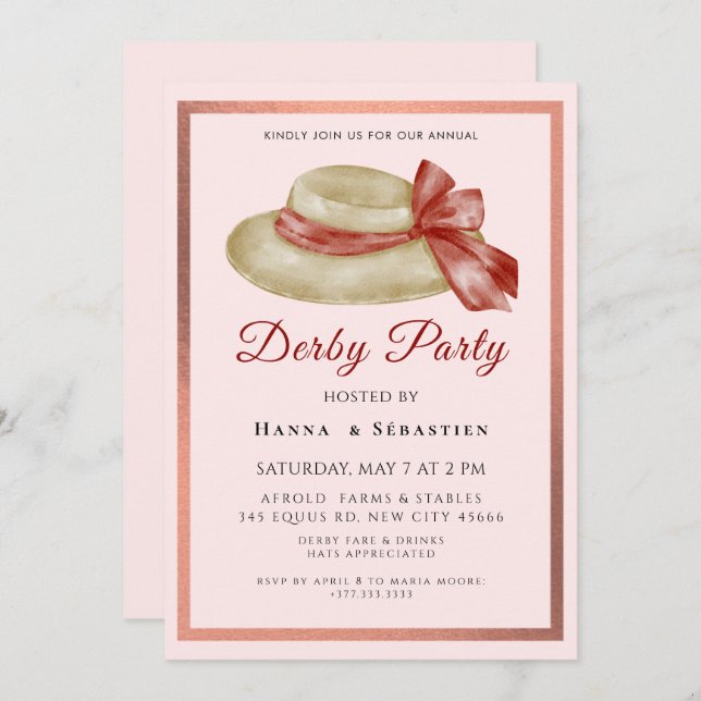 Hat Derby Party Invitation Inbjudningar (Fram/baksida)