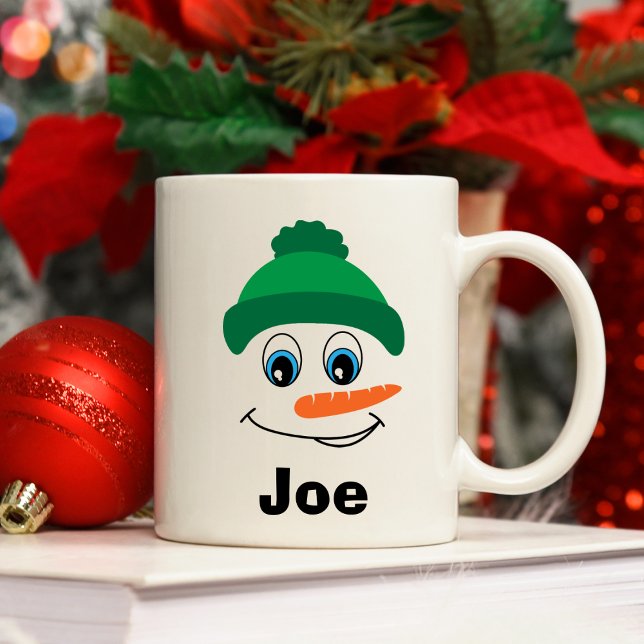 Hat för Grönten Anpassat namn för personlig Snögub Kaffemugg (Personalized Custom Name Snowman Green Hat Coffee Mug
)