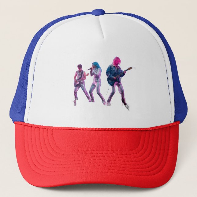 Hat Neon Synth Rock Band Retro Concert Trucker Hat Keps (Framsida)