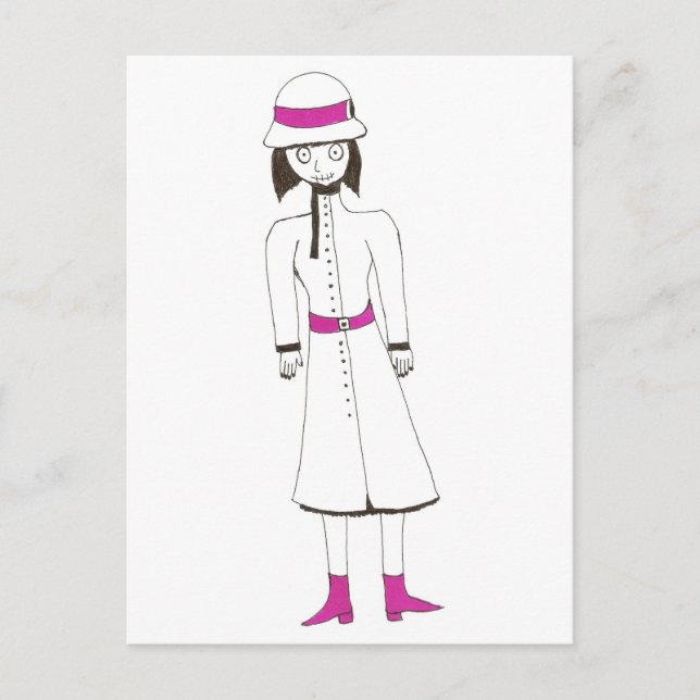 Hat och Jacka en läskig flicka Vykort (Framsida)