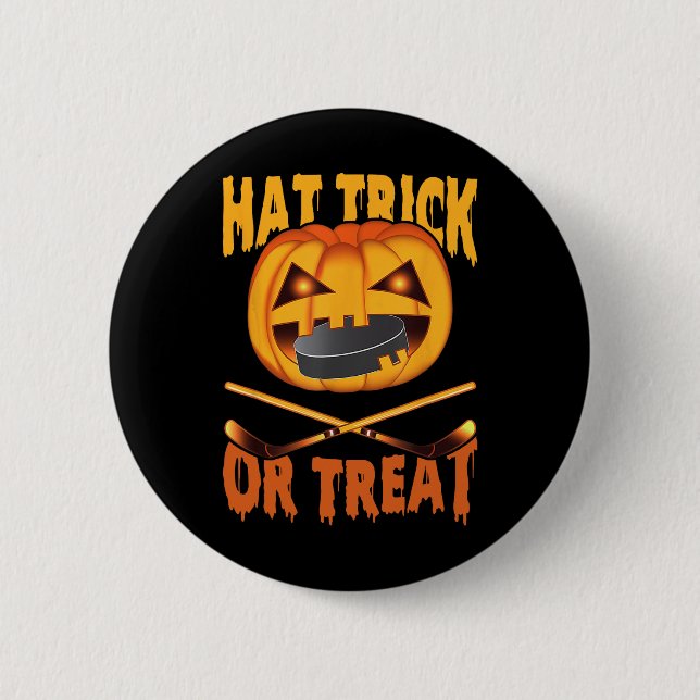 Hat Trick Eller Busnis Hockey Halloween  Knapp (Framsida)
