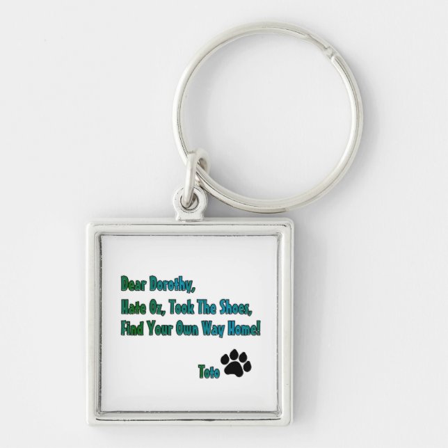 Hat uns fyrkantig silverfärgad nyckelring (Framsidan)