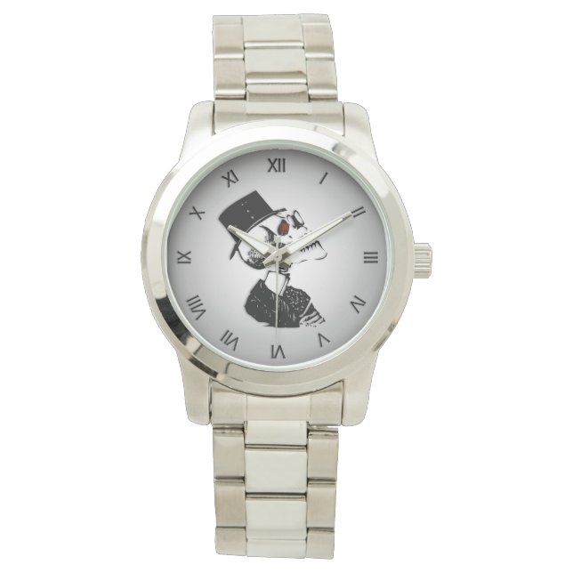 Hat Wear Skull / Skeleton Black Roman Numerals Armbandsur (Framsida)