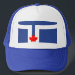 Hat with Flag of Toronto, Ontario, Canada Keps<br><div class="desc">Show your Toronto pride wherever you go with this stylish hat featuring the flag of Toronto, Ontario, Canada! This high-quality hat prominently displays the official Toronto city flag design—a bold white stylized “T” symbolizing the iconic twin towers of City Hall, encircling a vibrant red maple leaf—all set against a rich...</div>