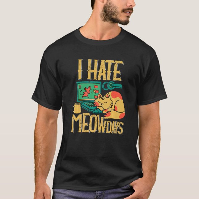 Hata måndag katt kontor t shirt (Framsida)