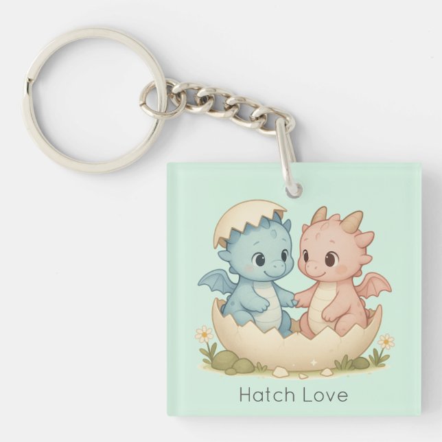Hatch Kärlek Twin Baby Dragons Fantasy Keychain (Framsidan)