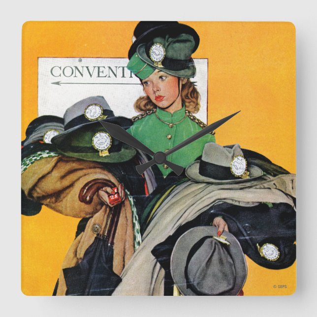 Hatcheck Girl Fyrkantig Klocka (Framsida)