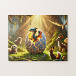 Hatching Dragon Magical Forest Scene Pussel