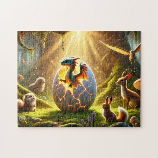 Hatching Dragon Magical Forest Scene Pussel (Horisontell)