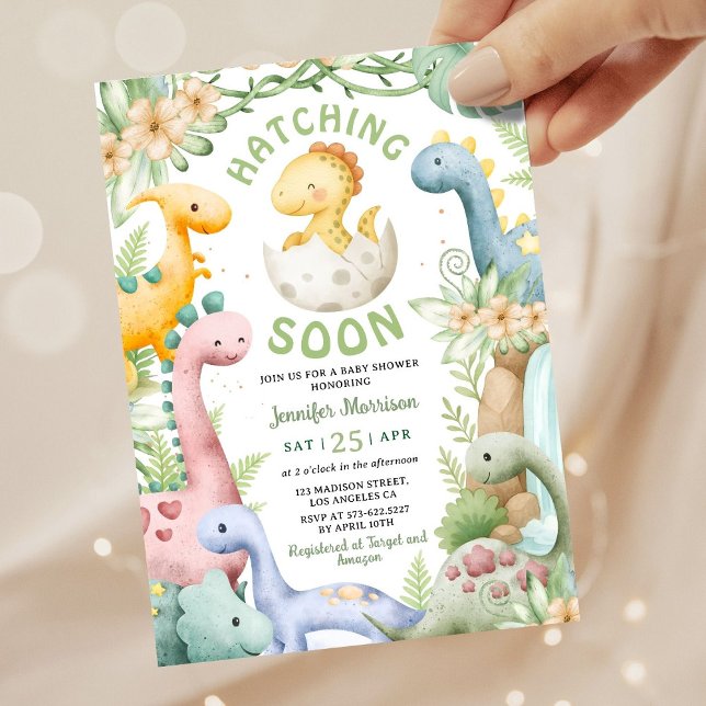 Hatching Soon Dino Baby Shower Gender Neutral Inbjudningar (Skapare uppladdad)