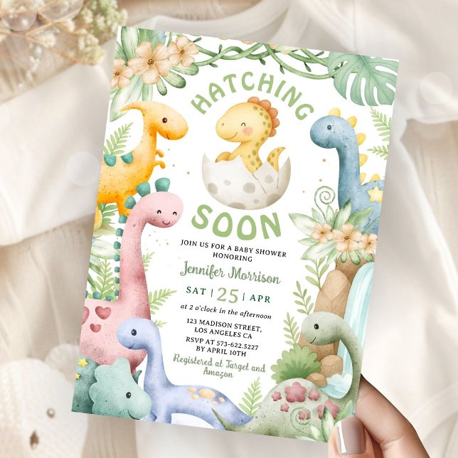 Hatching Soon Dino Baby Shower Gender Neutral Inbjudningar (Skapare uppladdad)