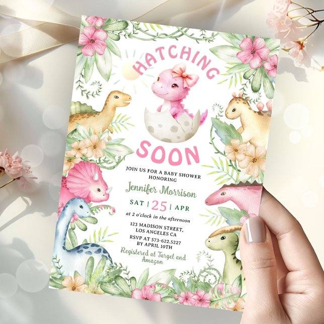 Hatching Soon Dino Girl Dinosaur Baby Shower Inbjudningar (Skapare uppladdad)