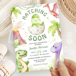 Hatching Soon Dinosaur Baby Shower Gender Neutral Inbjudningar