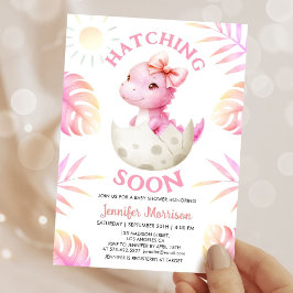 Hatching Soon Dinosaur Baby Shower Girl Pink Dino Inbjudningar
