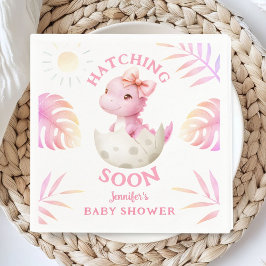 Hatching Soon Dinosaur Baby Shower Girl Pink Paper Pappersservett