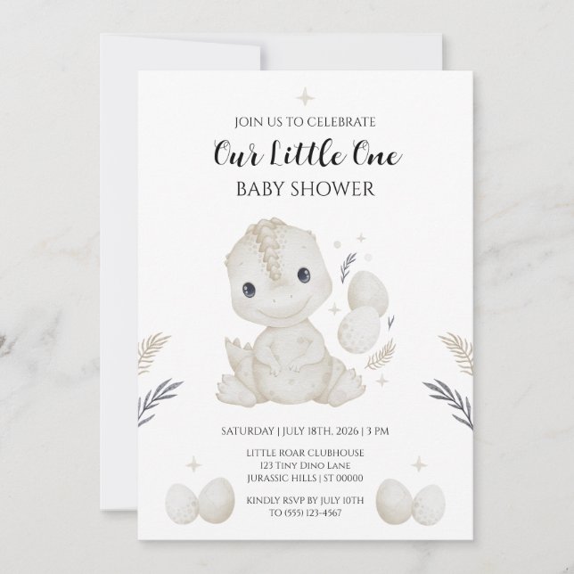 Hatching Soon Dinosaur Baby Shower Invitation Inbjudningar (Framsida)