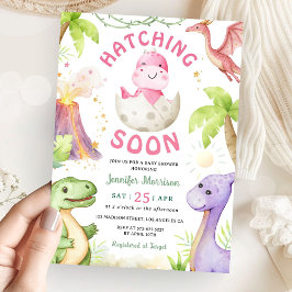 Hatching Soon Girl Dinosaur Baby Shower Inbjudningar