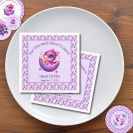 "Hatching Soon" Lila Dinosaur Baby Shower Pappersservett