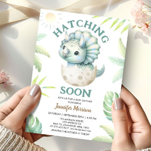 Hatching Soon Triceratops Boy Dinosaur Baby Shower Inbjudningar