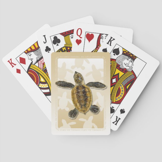 Hatchling för Hawksbill havssköldpadda som leker Spel Kort (Baksidan)