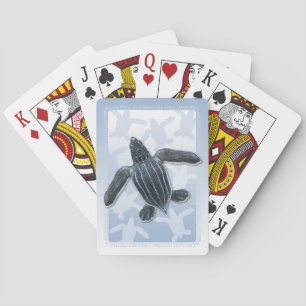 hatchling för leatherbackhavssköldpadda som leker casinokort