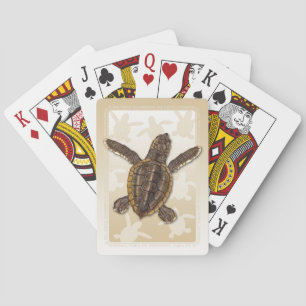 Hatchling för Loggerheadhavssköldpadda som leker Casinokort