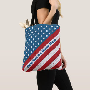Hate har inget hem här i Patriotic USA Rustic Flag Tygkasse