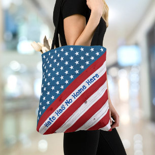 Hate har inget hem här i USA Patriotic Rustic Flag Tygkasse