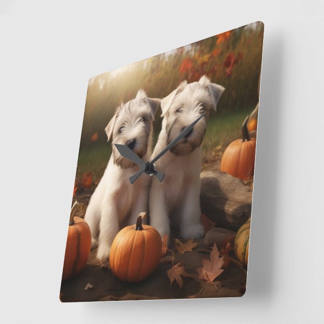 Haten Terrier Puppy Autumn Delight Pumpkin Fyrkantig Klocka (Vinkel)