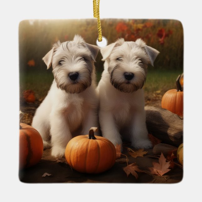 Haten Terrier Puppy Autumn Delight Pumpkin Julgransprydnad Keramik (Framsida)