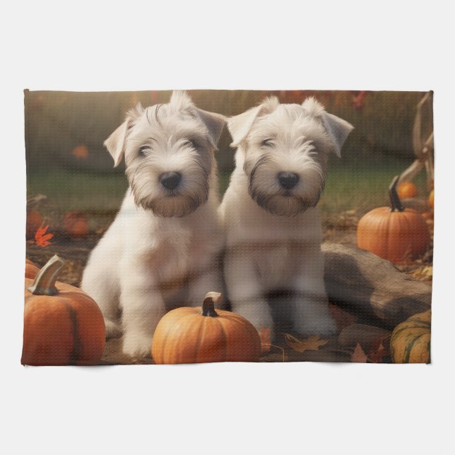 Haten Terrier Puppy Autumn Delight Pumpkin Kökshandduk (Horisontell)