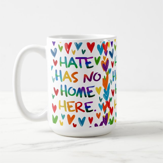 Hatet Har Inget Hem Här Färgglad Hjärtformad Konst Kaffemugg (Vänster)