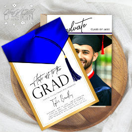 Hats av till Grad Blue & Guld Manar Studenten Phot Inbjudningar
