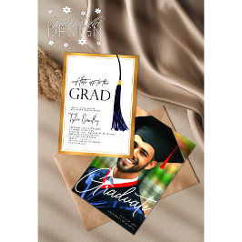 Hats av till Grad Blue Guld Tassel Studenten Photo Inbjudningar