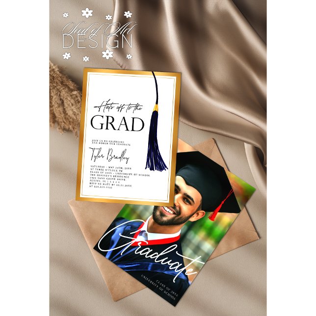 Hats av till Grad Blue Guld Tassel Studenten Photo Inbjudningar (Skapare uppladdad)
