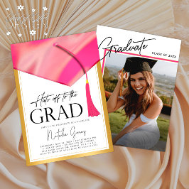 Hats av till Grad Rosa & Guld Studenten Photo Inbjudningar