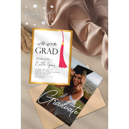 Hats av till Grad Rosa Guld Tassel Studenten Photo Inbjudningar