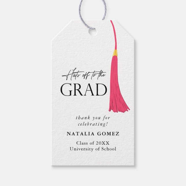 Hats av till Grad Rosa & Guld Tassel Studenten Presentetikett (Framsidan)