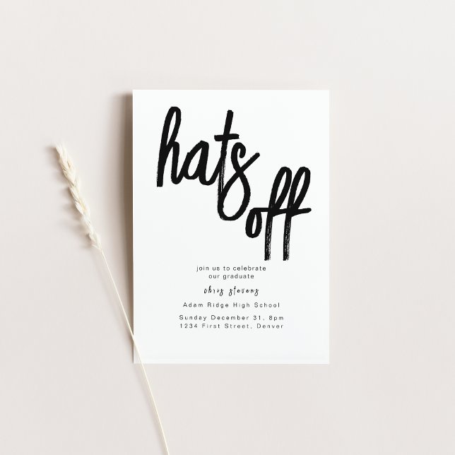 Hats off Grad Party Black and White-inbjudan Inbjudningar (Skapare uppladdad)