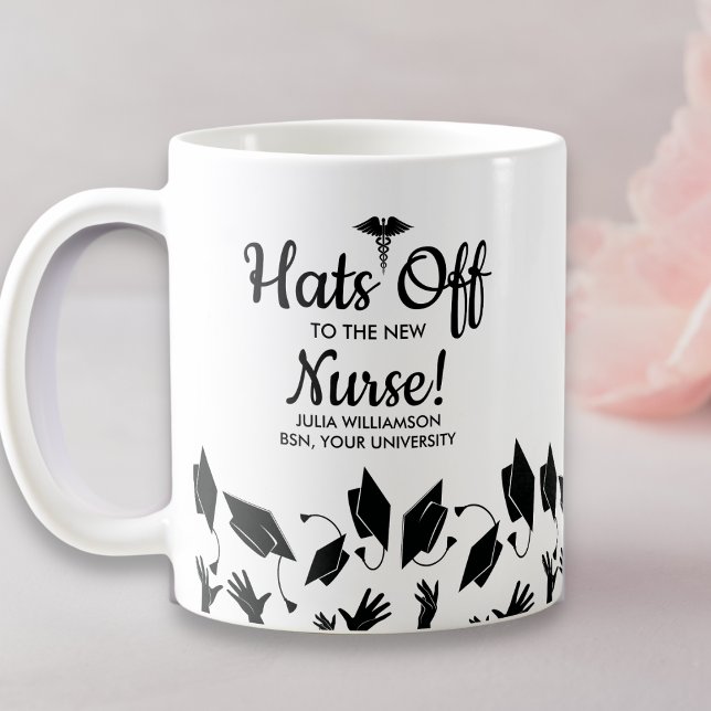 Hats off Nursing School Studenten Namn Kaffemugg (Skapare uppladdad)