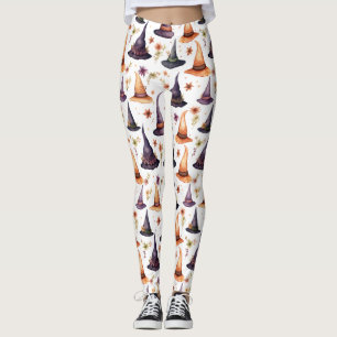 Hatt och Blommönster för orange och svartvitt Leggings