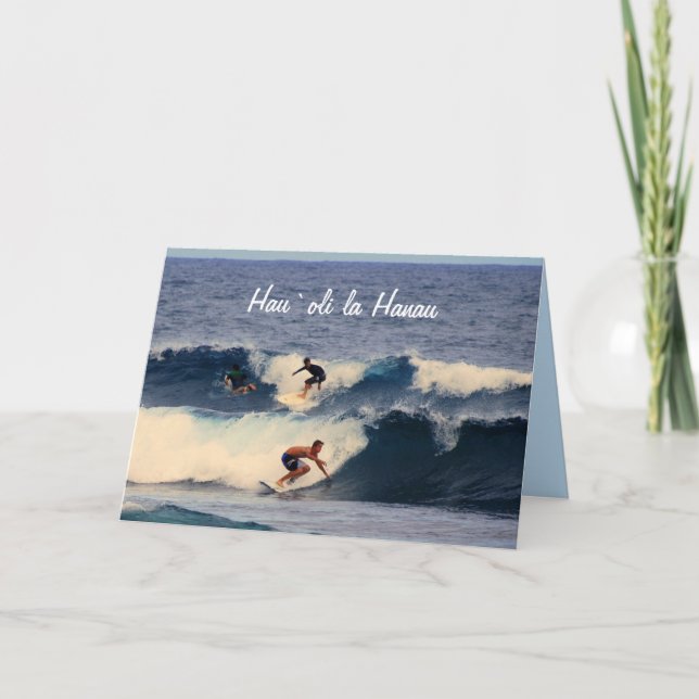 Hau`oli la Hanau Birthday Hawaiian Surfers Kort (Framsida)
